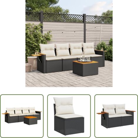 Poltrone da giardino -  Set Divani da Giardino 5 pz con Cuscini in Polyrattan Nero