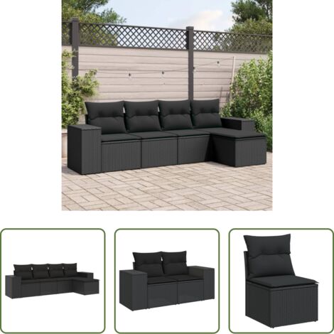 Poltrone da giardino -  Set Divani da Giardino 5 pz con Cuscini in Polyrattan Nero