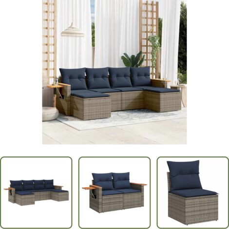 Poltrone da giardino -  Set Divani da Giardino 6 pz con Cuscini Grigio in Polyrattan