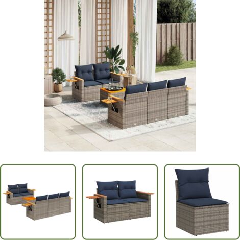 Poltrone da giardino -  Set Divani da Giardino 6 pz con Cuscini Grigio in Polyrattan