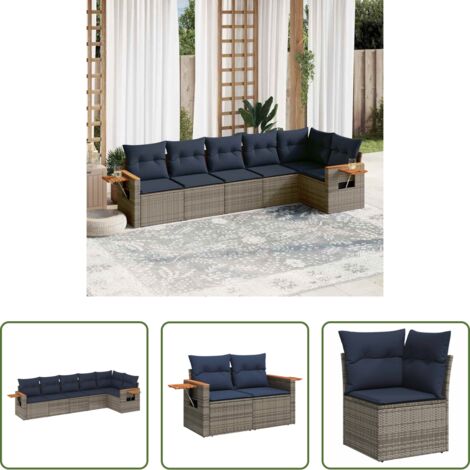 Poltrone da giardino -  Set Divani da Giardino 6 pz con Cuscini Grigio in Polyrattan