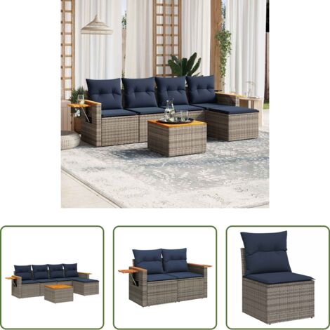 Poltrone da giardino -  Set Divani da Giardino 6 pz con Cuscini Grigio in Polyrattan