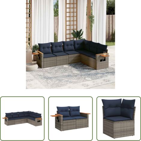 Poltrone da giardino -  Set Divani da Giardino 6 pz con Cuscini Grigio in Polyrattan