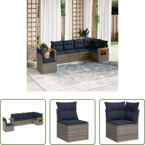 Poltrone da giardino -  Set Divani da Giardino 6 pz con Cuscini Grigio in Polyrattan