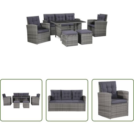 Poltrone da giardino -  Set Divani da Giardino 6 pz con Cuscini in Polyrattan Grigio