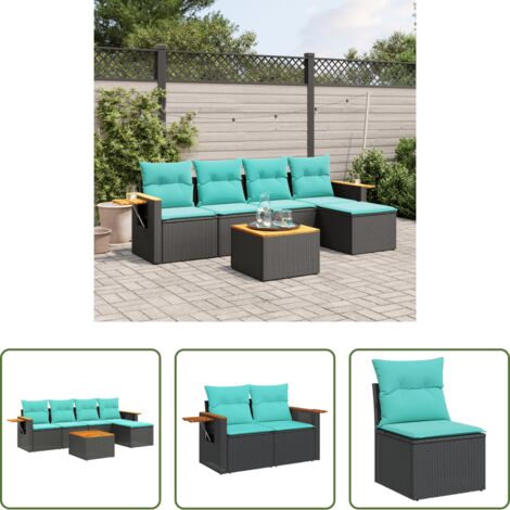 Poltrone da giardino -  Set Divani da Giardino 6 pz con Cuscini Nero in Polyrattan