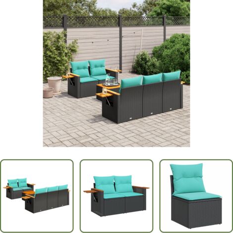 Poltrone da giardino -  Set Divani da Giardino 6 pz con Cuscini Nero in Polyrattan