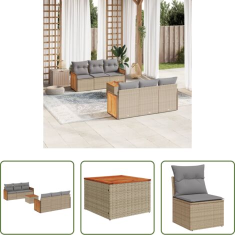 Poltrone da giardino -  Set Divani da Giardino 7 pz con Cuscini Beige in Polyrattan