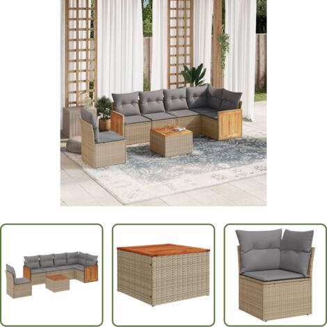 Poltrone da giardino -  Set Divani da Giardino 7 pz con Cuscini Beige in Polyrattan
