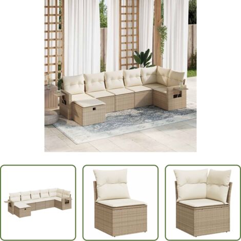 Poltrone da giardino -  Set Divani da Giardino 7 pz con Cuscini Beige in Polyrattan