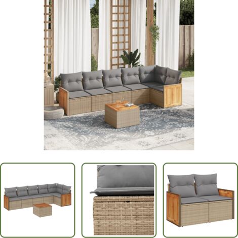 Poltrone da giardino -  Set Divani da Giardino 7 pz con Cuscini Beige in Polyrattan