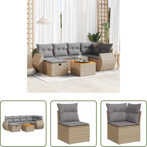 Poltrone da giardino -  Set Divani da Giardino 7 pz con Cuscini Beige in Polyrattan