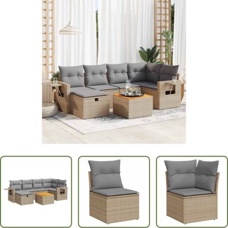 Poltrone da giardino -  Set Divani da Giardino 7 pz con Cuscini Beige in Polyrattan