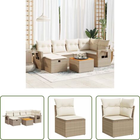 Poltrone da giardino -  Set Divani da Giardino 7 pz con Cuscini Beige in Polyrattan