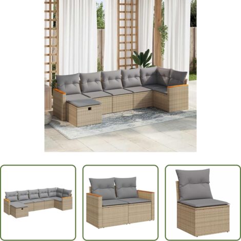 Poltrone da giardino -  Set Divani da Giardino 7 pz con Cuscini Beige in Polyrattan