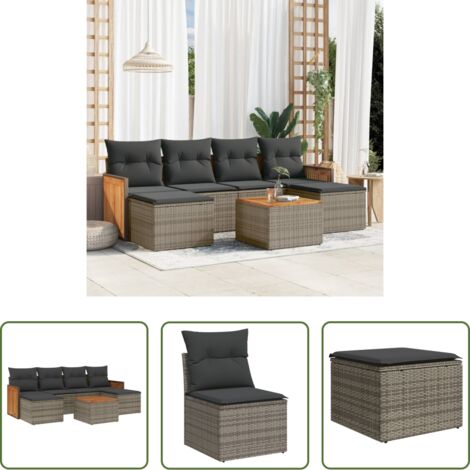 Poltrone da giardino -  Set Divani da Giardino 7 pz con Cuscini Grigio in Polyrattan