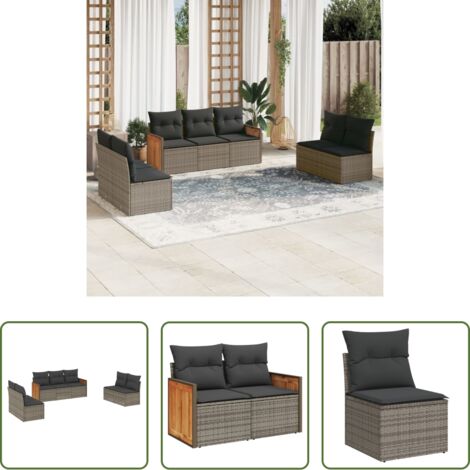 Poltrone da giardino -  Set Divani da Giardino 7 pz con Cuscini Grigio in Polyrattan