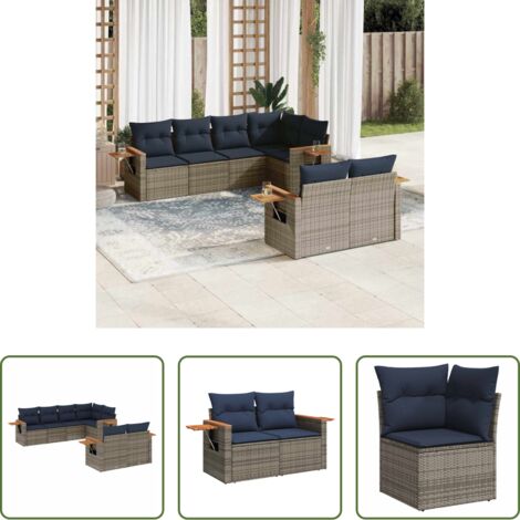 Poltrone da giardino -  Set Divani da Giardino 7 pz con Cuscini Grigio in Polyrattan