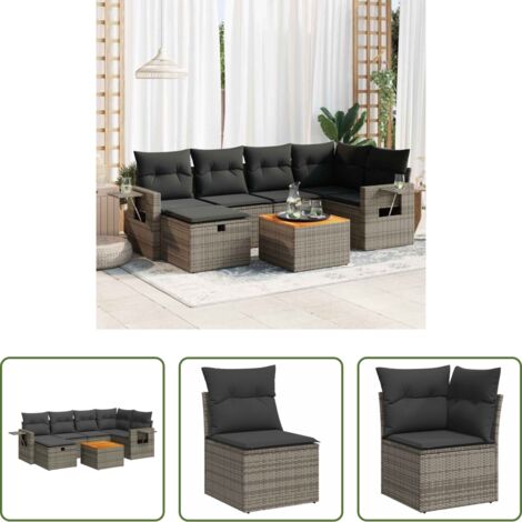 Poltrone da giardino -  Set Divani da Giardino 7 pz con Cuscini Grigio in Polyrattan
