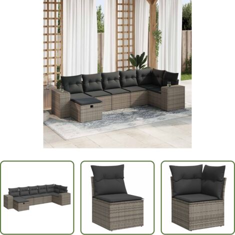Poltrone da giardino -  Set Divani da Giardino 7 pz con Cuscini Grigio in Polyrattan