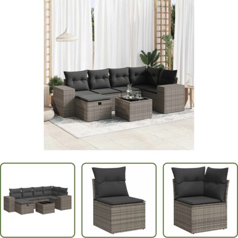 Poltrone da giardino -  Set Divani da Giardino 7 pz con Cuscini Grigio in Polyrattan