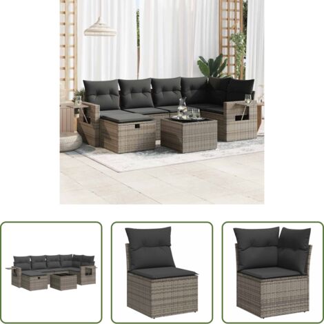 Poltrone da giardino -  Set Divani da Giardino 7 pz con Cuscini Grigio in Polyrattan
