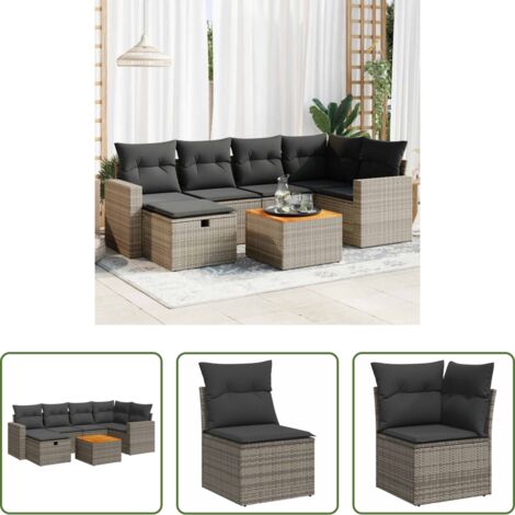 Poltrone da giardino -  Set Divani da Giardino 7 pz con Cuscini Grigio in Polyrattan
