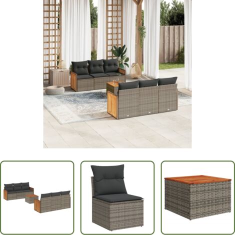 Poltrone da giardino -  Set Divani da Giardino 7 pz con Cuscini Grigio in Polyrattan