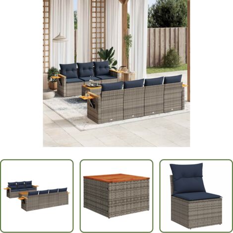 Poltrone da giardino -  Set Divani da Giardino 8 pz con Cuscini Grigio in Polyrattan