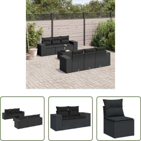 Poltrone da giardino -  Set Divani da Giardino con Cuscini 7pz Nero Polyrattan