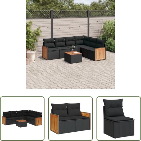 Poltrone da giardino -  Set Divani da Giardino con Cuscini 7pz Nero Polyrattan