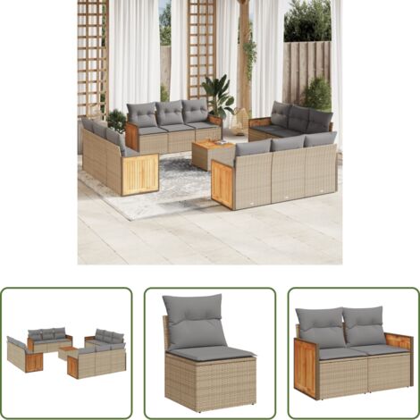 Poltrone da giardino -  Set Divano da Giardino 13 pz con Cuscini Beige in Polyrattan