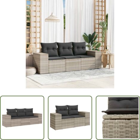 Poltrone da giardino -  Set Divano da Giardino 3pz con Cuscini Grigio Chiaro Polyrattan