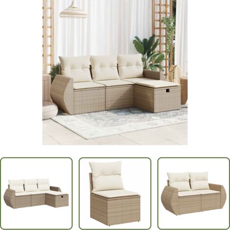 Poltrone da giardino -  Set Divano da Giardino 4 pz con Cuscini Beige in Polyrattan