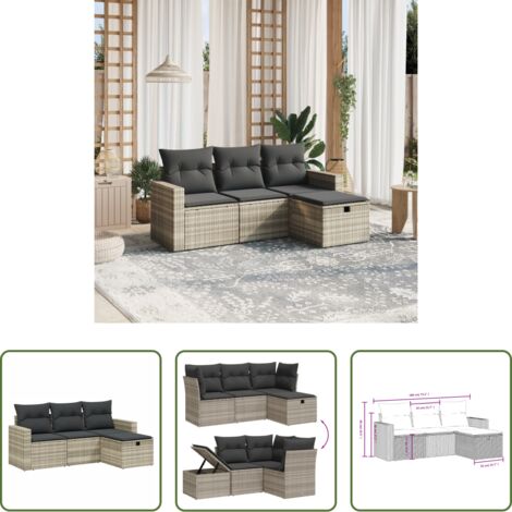 Poltrone da giardino -  Set Divano da Giardino 4pz con Cuscini Grigio Chiaro Polyrattan