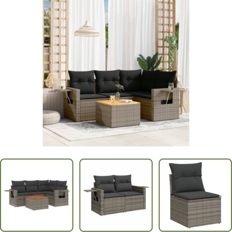 Poltrone da giardino -  Set Divano da Giardino 5 pz con Cuscini Grigio in Polyrattan