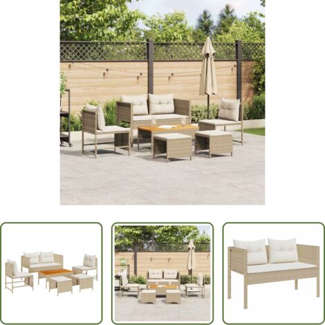 Poltrone da giardino -  Set Divano da Giardino 6 pcs Beige e Crema polyrattan