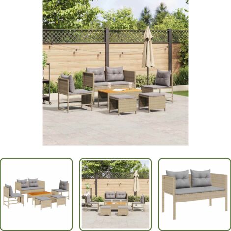 Poltrone da giardino -  Set Divano da Giardino 6 pcs Beige e Grigio Chiaro polyrattan