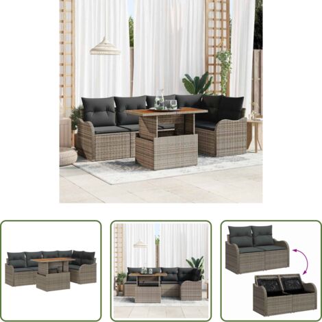 Poltrone da giardino -  Set Divano da Giardino 6 pcs Grigio Poly Rattan