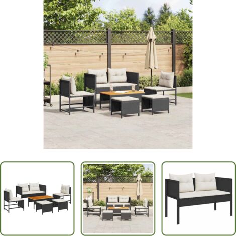 Poltrone da giardino -  Set Divano da Giardino 6 pcs Nero e Crema polyrattan