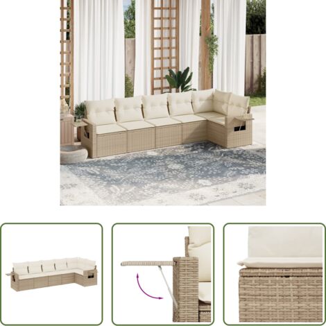 Poltrone da giardino -  Set Divano da Giardino 6 pz con Cuscini Beige in Polyrattan