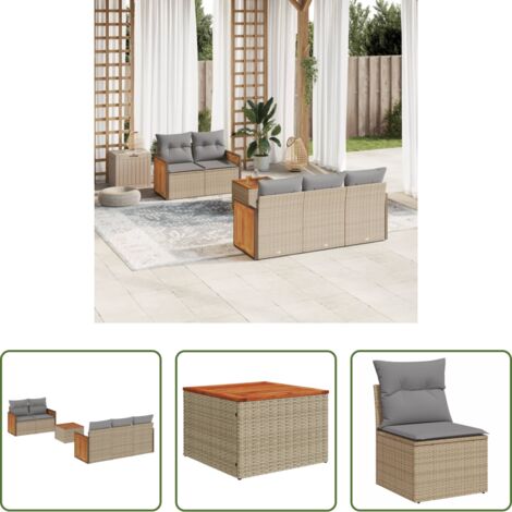 Poltrone da giardino -  Set Divano da Giardino 6 pz con Cuscini Beige in Polyrattan