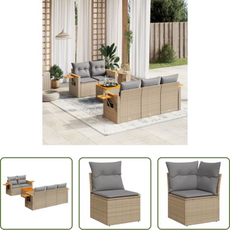 Poltrone da giardino -  Set Divano da Giardino 6 pz con Cuscini Beige in Polyrattan