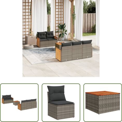 Poltrone da giardino -  Set Divano da Giardino 6 pz con Cuscini Grigio in Polyrattan