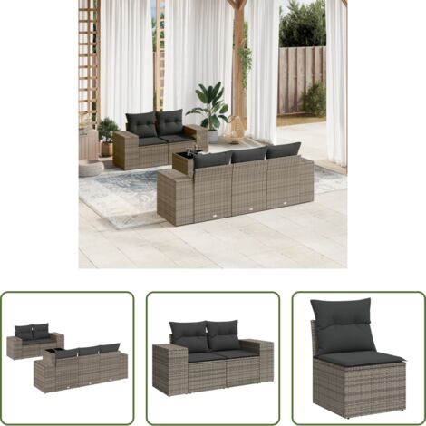 Poltrone da giardino -  Set Divano da Giardino 6 pz con Cuscini Grigio in Polyrattan