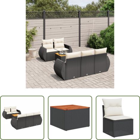 Poltrone da giardino -  Set Divano da Giardino 6 pz con Cuscini Nero in Polyrattan