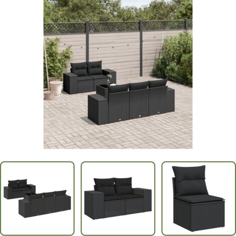 Poltrone da giardino -  Set Divano da Giardino 6 pz con Cuscini Nero in Polyrattan
