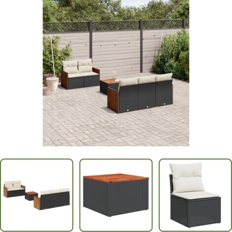 Poltrone da giardino -  Set Divano da Giardino 6 pz con Cuscini Nero in Polyrattan