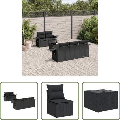 Poltrone da giardino -  Set Divano da Giardino 6 pz con Cuscini Nero in Polyrattan