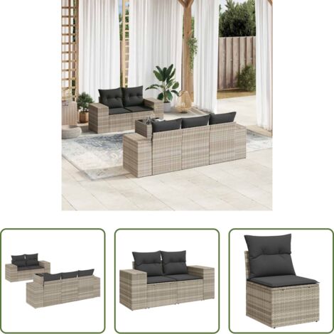 Poltrone da giardino -  Set Divano da Giardino 6pz con Cuscini Grigio Chiaro Polyrattan
